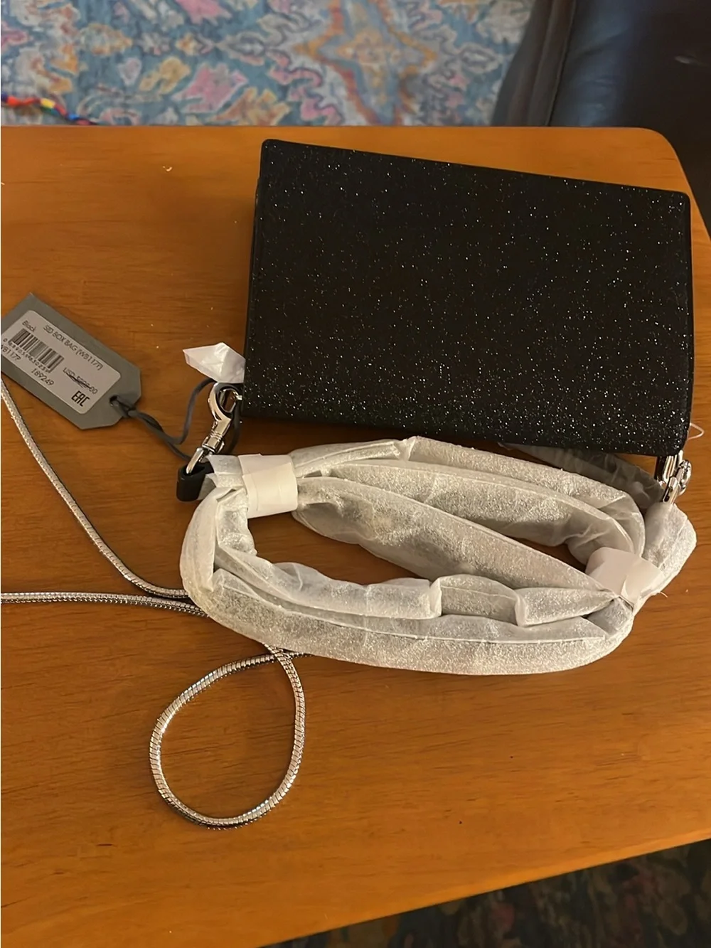 AllSaints Black Glitter Wristlet Clutch with Detachable Strap